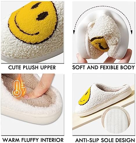 Dubuto Smile Face Slippers For Girls Boys Cute Soft Plush Anti-slip House Kids Girls Slippers With Memory Foam Warm Cartoon Happy Face Shoes For Indoor Outdoor