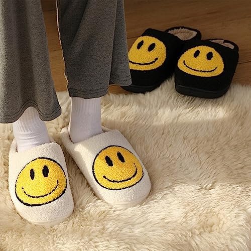 Dubuto Smile Face Slippers For Girls Boys Cute Soft Plush Anti-slip House Kids Girls Slippers With Memory Foam Warm Cartoon Happy Face Shoes For Indoor Outdoor