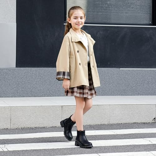 Dufannie Girls Ankle Boots Kids Chelsea Booties Slip On Lug Sole Low Heel Fall Boot For Little Big Kid