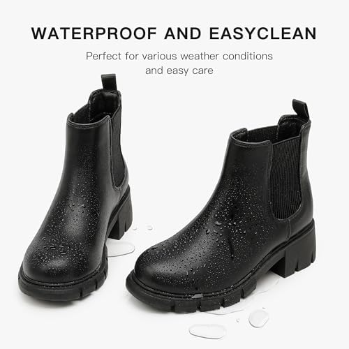 Dufannie Girls Ankle Boots Kids Chelsea Booties Slip On Lug Sole Low Heel Fall Boot For Little Big Kid