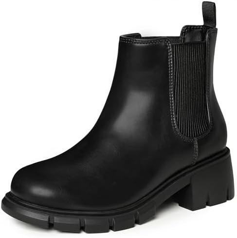 Dufannie Girls Ankle Boots Kids Chelsea Booties Slip on Lug Sole Low Heel Fall Boot for Little Big Kid