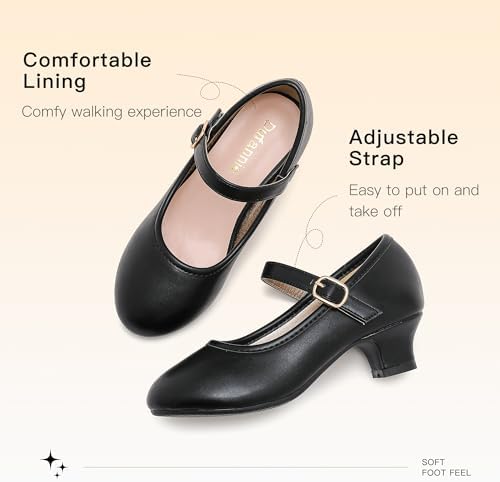 Dufannie Girls Dress Shoes Low Heel Princess Flats Mary Jane Flower Wedding Party Glitter Shoes For Kids Toddler