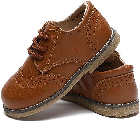 E-FAK Toddler Boys Girls Oxford Shoes Lace-Up PU Leather School Uniform First Walker Outdoor Dress Flat Loafer Shoes(Toddler/Little Kid)