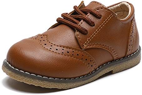 E-FAK Toddler Boys Girls Oxford Shoes Lace-Up PU Leather School Uniform First Walker Outdoor Dress Flat Loafer Shoes(Toddler/Little Kid)