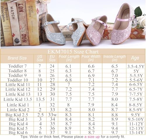 EIGHT KM Toddler Shoes - High Heels Kid Shoes - Multi Sizes & Colors For Ages 3-13 Years - Mary Jane Shoes For Girls Wide Fit Little Girl Dress Shoes - Party Wedding Shoes - Princess Baby Girl Shoes