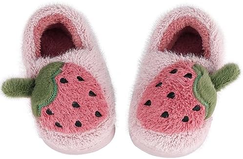 ESTAMICO Girls Cute Cartoon Slippers With Memory Foam Kids Plush Warm Winter House Shoes