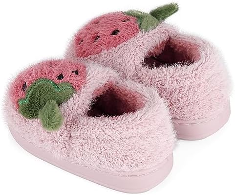 ESTAMICO Girls Cute Cartoon Slippers With Memory Foam Kids Plush Warm Winter House Shoes