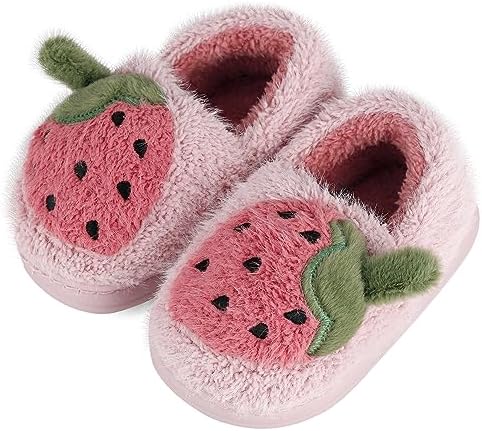 ESTAMICO Girls Cute Cartoon Slippers with Memory Foam Kids Plush Warm Winter House Shoes