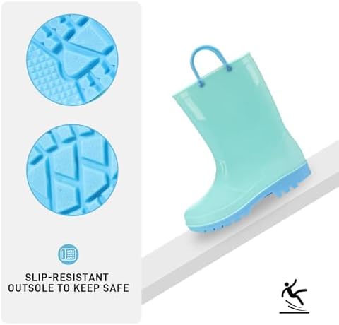 EUXTERPA Boys Girls Waterproof Rain Boots Kids Toddler Solid Color Boots With Easy On Handles