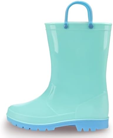 EUXTERPA Boys Girls Waterproof Rain Boots Kids Toddler Solid Color Boots with Easy On Handles