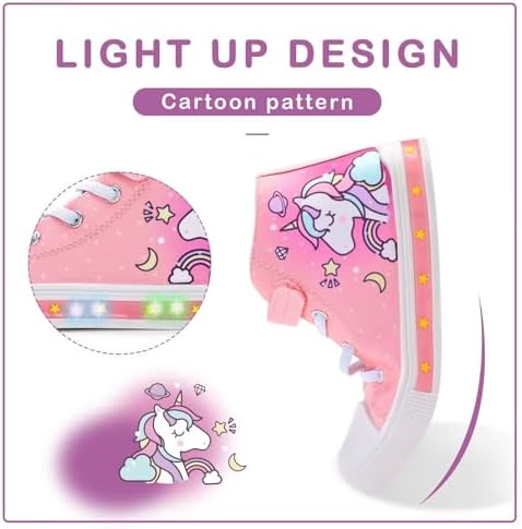 EUXTERPA Kids Toddler Sneakers Light Up Flashing Shoes Girls Boys Easy Fasten High Top Walking Canvas Sneaker