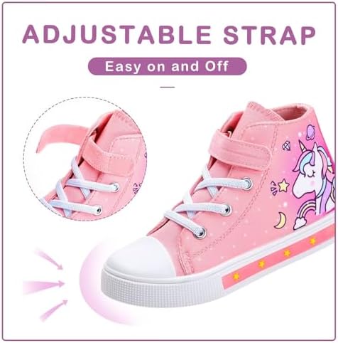 EUXTERPA Kids Toddler Sneakers Light Up Flashing Shoes Girls Boys Easy Fasten High Top Walking Canvas Sneaker