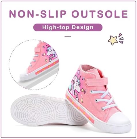 EUXTERPA Kids Toddler Sneakers Light Up Flashing Shoes Girls Boys Easy Fasten High Top Walking Canvas Sneaker