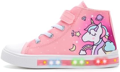 EUXTERPA Kids Toddler Sneakers Light Up Flashing Shoes Girls Boys Easy Fasten High Top Walking Canvas Sneaker