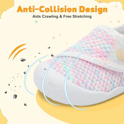 FEETCITY Baby First Walking Shoes Wide Baby Shoes Infant Sneakers Newborn Crib Shoe Barefoot Lightweight Slip On Shoe