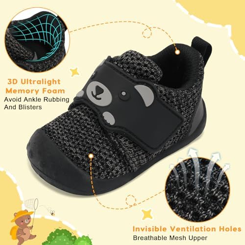 FEETCITY Baby Walking Shoes Wide Baby Shoes Boys Girls Infant Sneakers Crib Shoes Breathable Toddler Barefoot Shoes Slip On Shoes