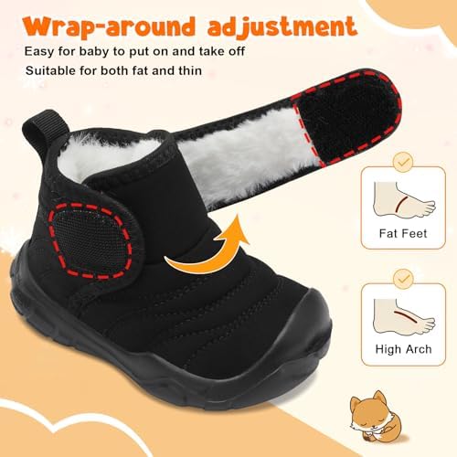 FEETCITY Baby Winter Warm Shoes Cozy Fleece Snow Boots Boys Girls Infant First Walking Shoes Water Resistance Booties