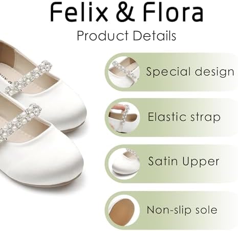 Felix & Flora Girls Toddler Little Ballet Shoes - Flower Girls Mary Jane Flats Dress Shoes Party Wedding