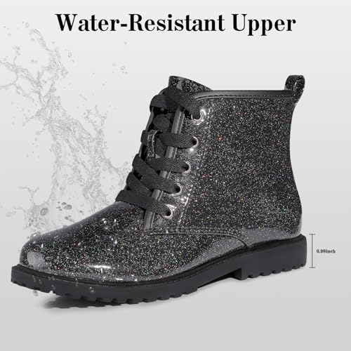 FITORY Girls/Boys Ankle Combat Boots With Side Zipper And Lace-Up Waterproof Glitter Style Easy On/Off Sparkle Shoes For Toddler/Little Kid/Big Kid