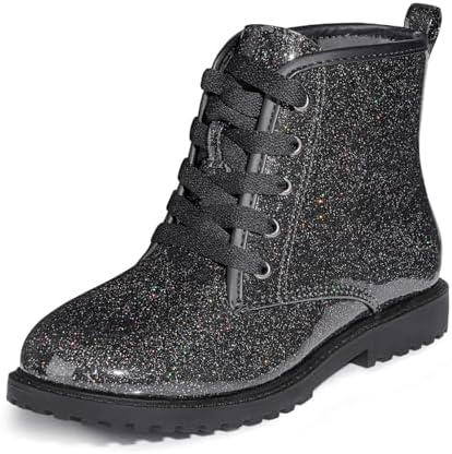FITORY Girls/Boys Ankle Combat Boots with Side Zipper and Lace-Up Waterproof Glitter Style Easy On/Off Sparkle Shoes for Toddler/Little Kid/Big Kid