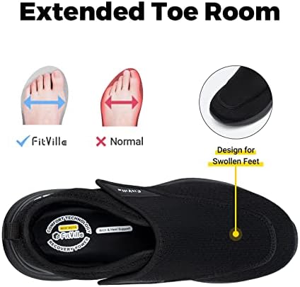 FitVille Diabetic Shoes For Men Extra Wide Slip-on Shoes For Swollen Feet Adjustable Walking Shoes For Elderly Foot Pain Relief Neuropathy - EasyTop Wings