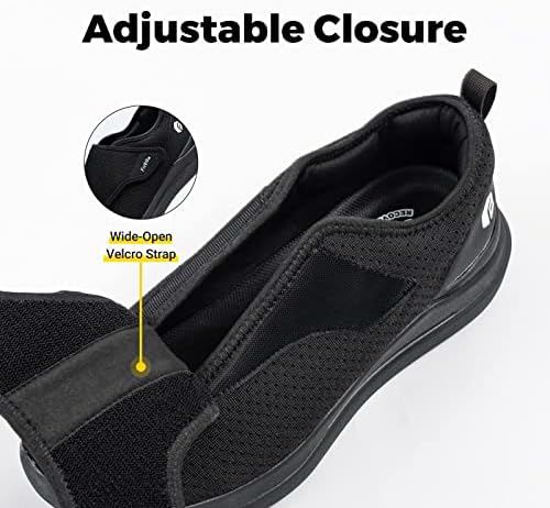 FitVille Diabetic Shoes For Men Extra Wide Slip-on Shoes For Swollen Feet Adjustable Walking Shoes For Elderly Foot Pain Relief Neuropathy - EasyTop Wings