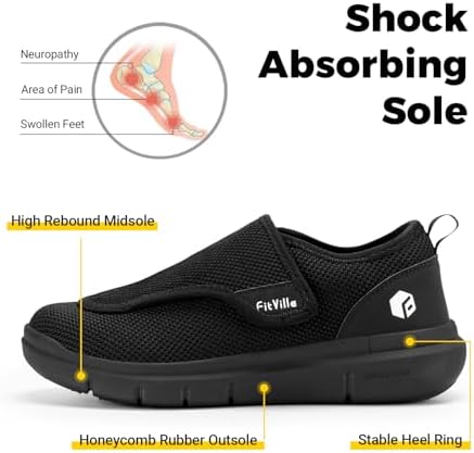 FitVille Diabetic Shoes For Men Extra Wide Slip-on Shoes For Swollen Feet Adjustable Walking Shoes For Elderly Foot Pain Relief Neuropathy - EasyTop Wings