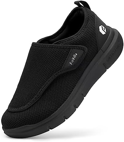 FitVille Diabetic Shoes for Men Extra Wide Slip-on Shoes for Swollen Feet Adjustable Walking Shoes for Elderly Foot Pain Relief Neuropathy - EasyTop Wings