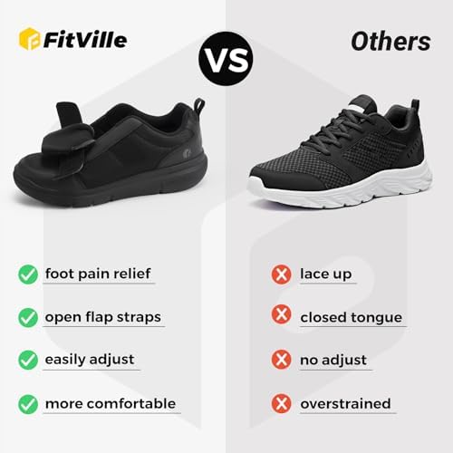 FitVille Diabetic Shoes For Men Extra Wide Width Swollen Feet Shoes For Diabetics Pain Relief
