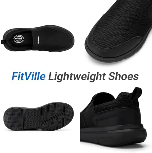 FitVille Men's Extra Wide Slip On Walking Shoes Lightweight Non-Slip Breathable Casual Loafers For Standing All Day