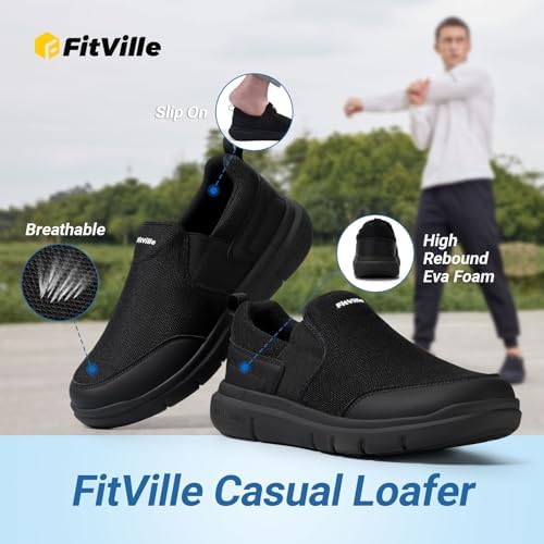 FitVille Men's Extra Wide Slip On Walking Shoes Lightweight Non-Slip Breathable Casual Loafers For Standing All Day