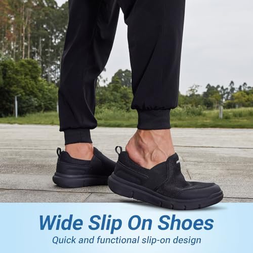 FitVille Men's Extra Wide Slip On Walking Shoes Lightweight Non-Slip Breathable Casual Loafers For Standing All Day