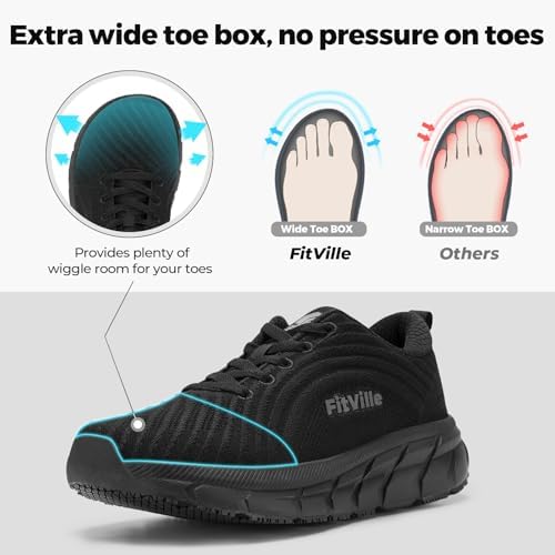 FitVille Wide Walking Shoes For Men Comfortable Lightweight Running Wide Toe Box Shoes For Men Non Slip Cushioned