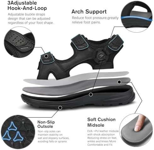 FLARUT Men's Sport Sandals Outdoor Hiking Sandal Open Toe Walking Sandals For Summer Beach Water Shoes
