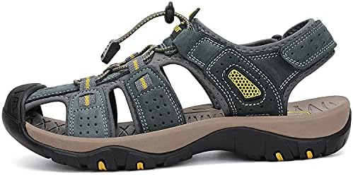 FLARUT Men's Sport Sandals Outdoor Hiking Sandals Closed Toe Leather Athletic Lightweight Trail Walking Casual Sandals Water Shoes