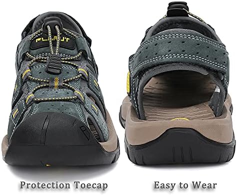 FLARUT Men's Sport Sandals Outdoor Hiking Sandals Closed Toe Leather Athletic Lightweight Trail Walking Casual Sandals Water Shoes