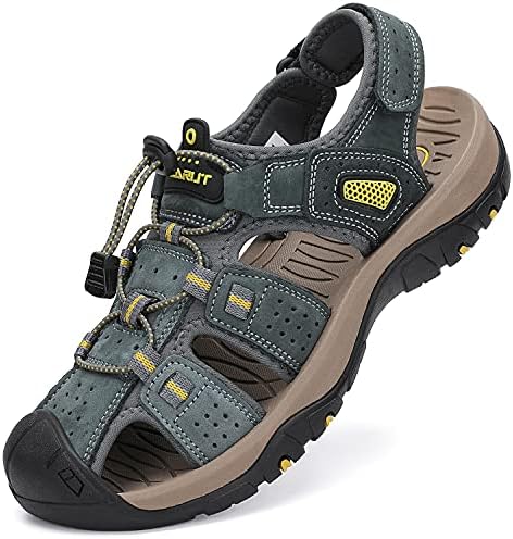 FLARUT Men's Sport Sandals Outdoor Hiking Sandals Closed Toe Leather Athletic Lightweight Trail Walking Casual Sandals Water Shoes