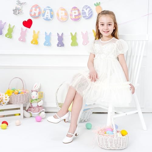 Flower Girl Shoes Kids High Heels Mary Jane Flats Cute Pearl Rhinestones Girls Dress Pumps Shoes For Church Wedding Party Little Big Kids