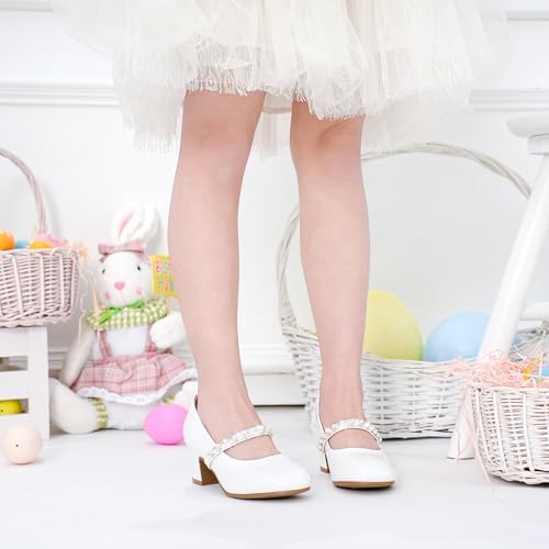 Flower Girl Shoes Kids High Heels Mary Jane Flats Cute Pearl Rhinestones Girls Dress Pumps Shoes For Church Wedding Party Little Big Kids