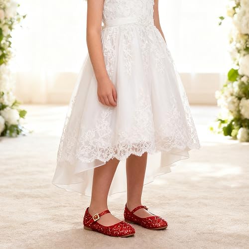 FLYFUPPY Girls Dress Shoes Sparkle Mary Jane Ballet Flats With Rhinestone Princess Flower Wedding Shoes