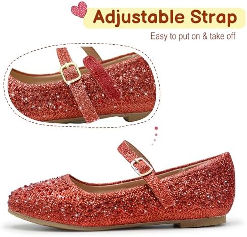 FLYFUPPY Girls Dress Shoes Sparkle Mary Jane Ballet Flats With Rhinestone Princess Flower Wedding Shoes