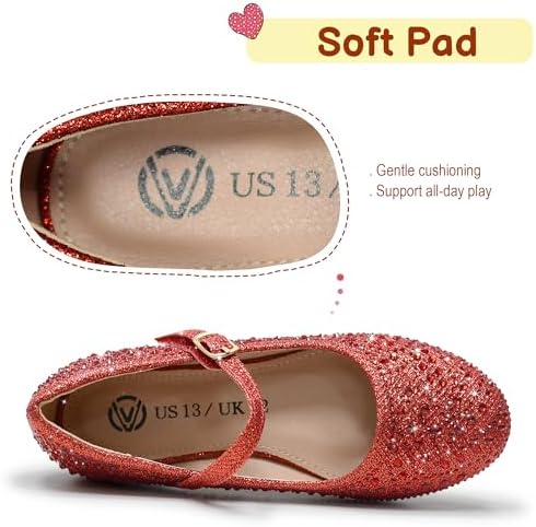 FLYFUPPY Girls Dress Shoes Sparkle Mary Jane Ballet Flats With Rhinestone Princess Flower Wedding Shoes