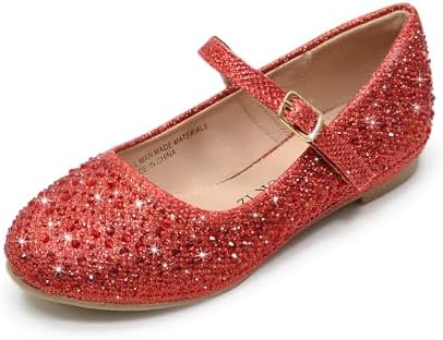 FLYFUPPY Girls Dress Shoes Sparkle Mary Jane Ballet Flats with Rhinestone Princess Flower Wedding Shoes