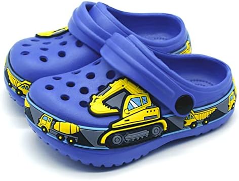 FolHaoth Toddlers Cute Cartoon Excavator Racecar Pattern Boys Girls Clogs Slip On Lightweight Breathable Kids Sandals Non Slip Indoor Outdoor Beach Pool Shower Slippers Shoes