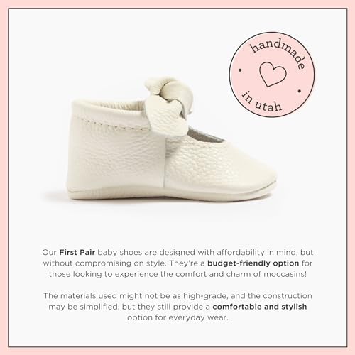 Freshly Picked First Pair Knotted Bow Baby Girl Leather Moccasins - Soft Sole Baby Shoes Infant Shoes