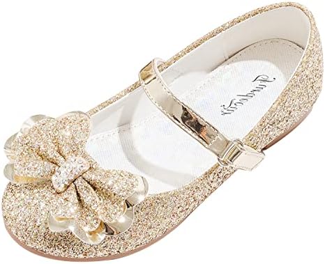 Furdeour Girls Dress Shoes Mary Jane Flower Wedding Party Bridesmaids Shoes Glitter Princess Ballet Flats for Kid Toddler