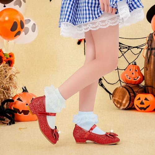 Furdeour Girls Dress Shoes Mary Jane Wedding Flower Bridesmaids Heels Glitter Princess Shoes For Kids Toddler