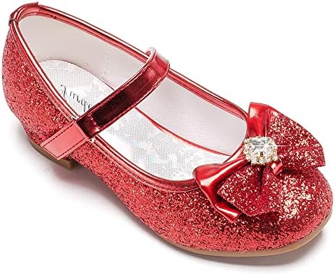 Furdeour Girls Dress Shoes Mary Jane Wedding Flower Bridesmaids Heels Glitter Princess Shoes for Kids Toddler