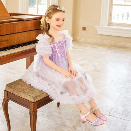 Furdeour Girls Dress Shoes Princess Crystal High Heels Closed Toe Party Wedding Flower Girls Shoes Toddler Little Big Kid