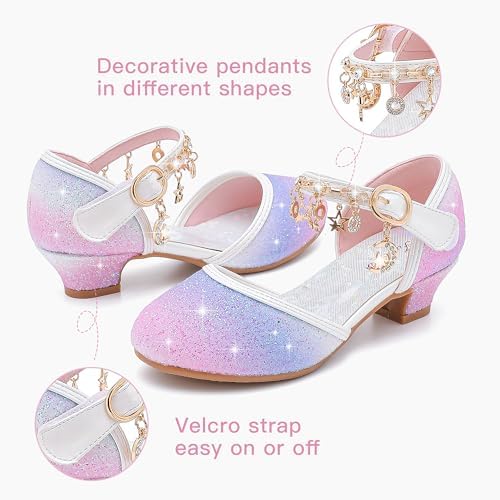 Furdeour Girls Dress Shoes Princess Crystal High Heels Closed Toe Party Wedding Flower Girls Shoes Toddler Little Big Kid